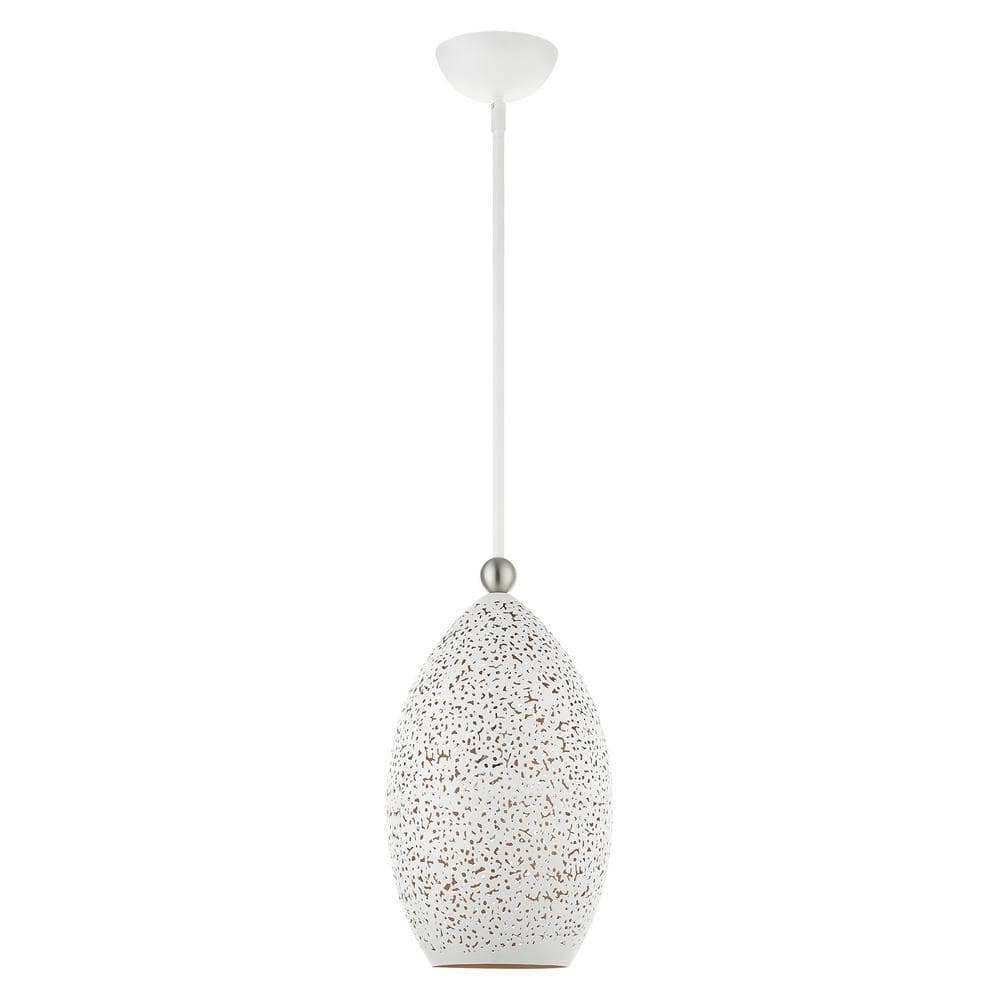 Contemporary Mini Globe Pendant Light in White and Gold with Brushed Nickel Accents