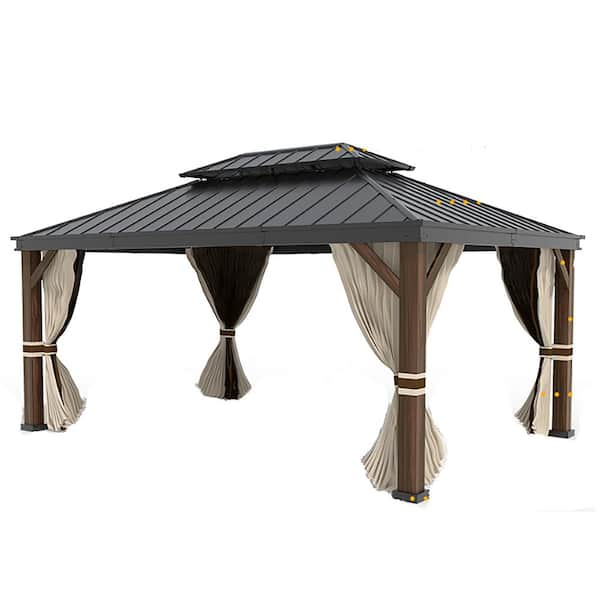 12 ft. x 16 ft. Hardtop Gazebo with Wood Finish Aluminum Frame ...