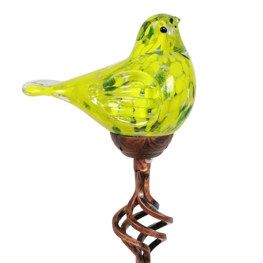 Yellow Hand Blown Glass Bird Solar Garden Stake