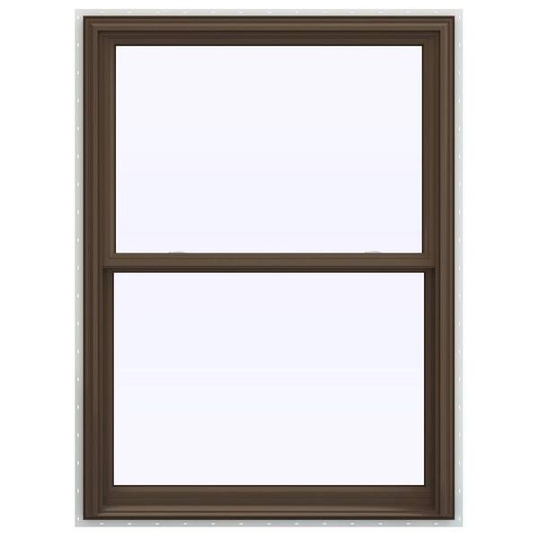 JELD-WEN 39.5 in. x 53.5 in. V-2500 Series Brown Painted Vinyl Double Hung Window with BetterVue Mesh Screen