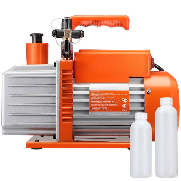 SKYSHALO 1/2 HP 2 Stage Rotary Vane Vacuum Pump, 5 CFM, 115V Air Conditioning Vacuum Pump, 1/4 in. SAE Male 3/8 in. SAE Male