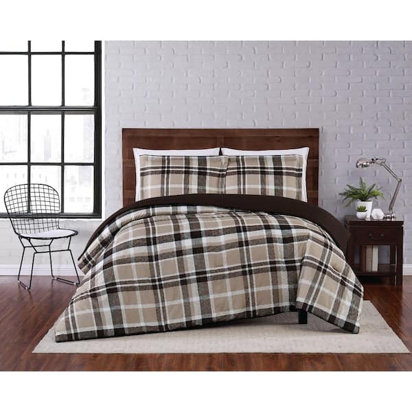Truly Soft Paulette Plaid 3-Piece Taupe King Comforter Set