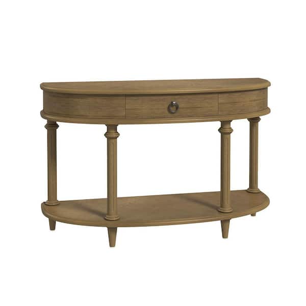 JAYDEN CREATION Strophades 46.5 in. Natural Wood Half-Circle Console Table With Drawer
