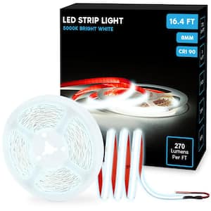 16.4 ft. 50-Watt Equivalent Integrated LED White Strip Light Fixture 5000K, 8mm, 270 Lumens/FT, Cut to Length