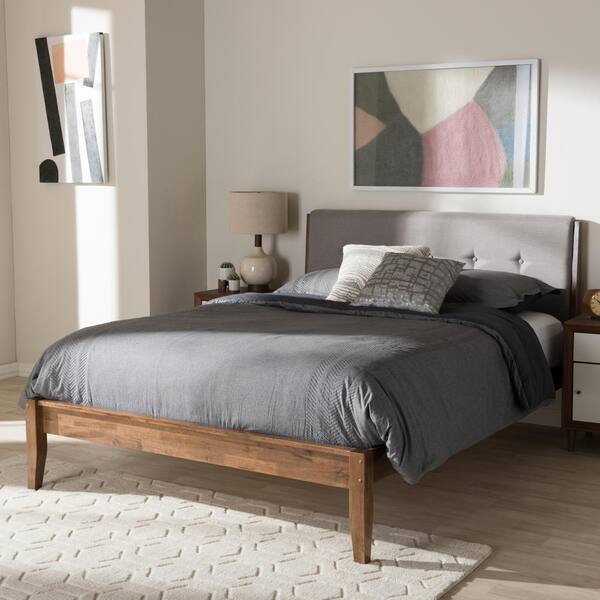 Baxton Studio Leyton Mid Century Gray Fabric Upholstered King Size Bed 28862 7380 Hd The Home Depot