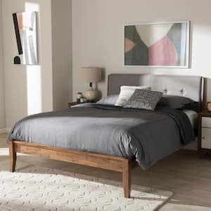 Leyton Mid-Century Gray Fabric Upholstered Queen Size Bed