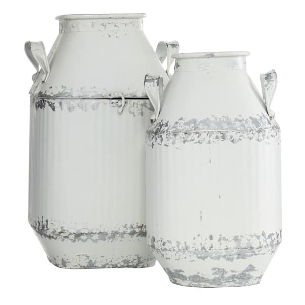 Litton Lane White Metal Decorative Jars (Set of 2)