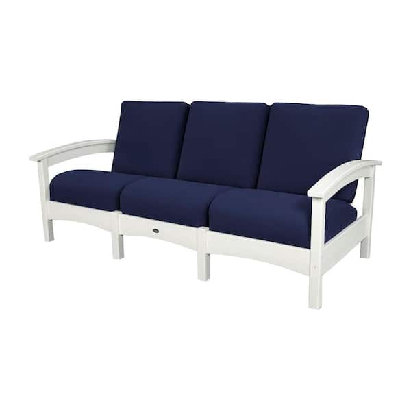 Trex Outdoor Furniture Rockport Club Classic White Patio Sofa with Navy Cushion