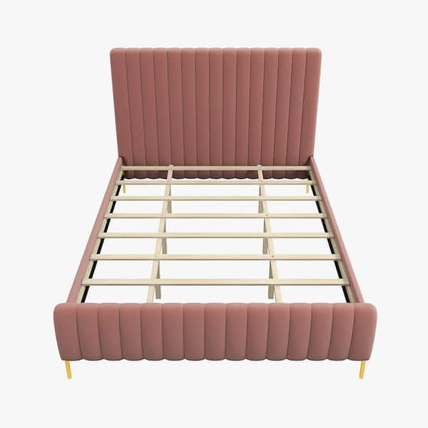 JAYDEN CREATION Latium 65 in. W Pink Tufted Upholstered Platform Bed with Metal Legs