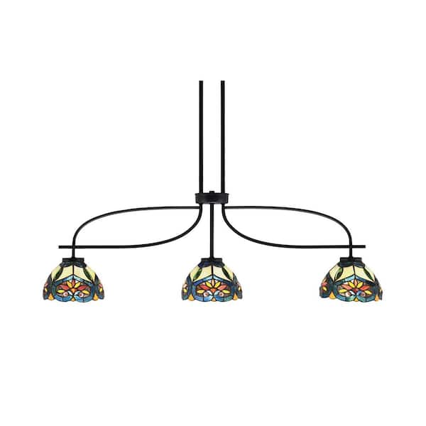 Unbranded Olympia 3-Light Matte Black Billiard Light with 7 in. Starlight Art Glass Shades, no blulbs included