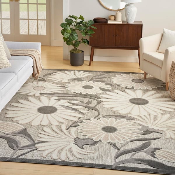 Aloha Beige 8 ft. x 11 ft. Botanical Contemporary Indoor Outdoor Area Rug