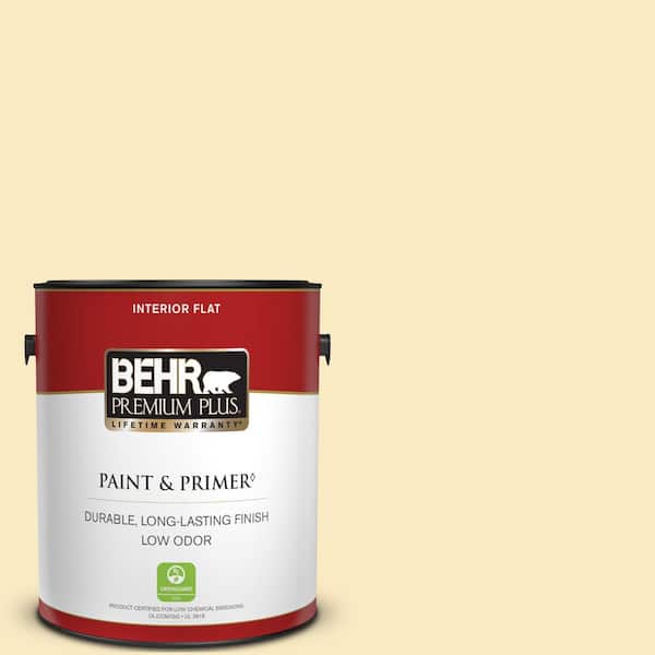 BEHR PREMIUM PLUS 1 gal. #340A-2 Rich Cream Flat Low Odor Interior Paint & Primer