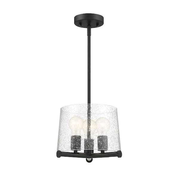 Designers Fountain Matteson 60-Watt 3-Light Matte Black Industrial Pendant Light with Clear Seedy Glass Shade and No Bulbs Included