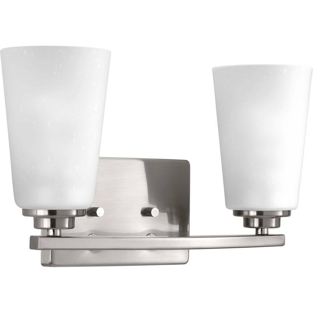 Brushed Nickel 2-Light Bath Vanity Fixture with Clear Glass Shades