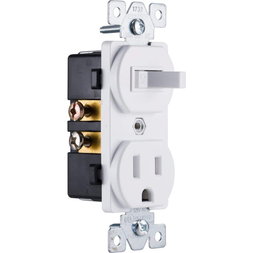 White Thermoplastic Single Pole Toggle Switch and Outlet