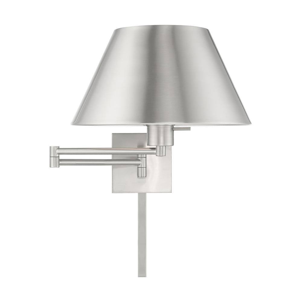 Elegant Brushed Nickel Swing Arm Wall Lamp with Hand-Crafted Shade
