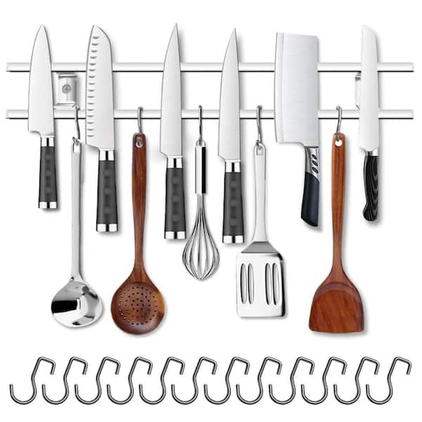 Numhew 6-Knife 24 in. Wall Mounted Knife Magnetic Strip, Stainless Steel Magnetic Knife Bar with 12 Hooks
