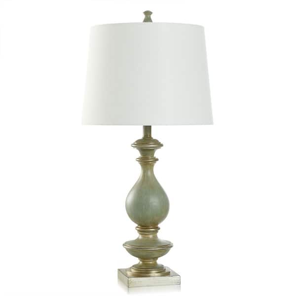 StyleCraft Rivers 30.5 in. Silver Gourd Task and Reading Table Lamp for Living Room with White Linen Shade