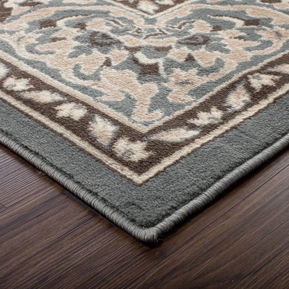 Elegant Gray Floral Medallion 7x9 ft Synthetic Area Rug