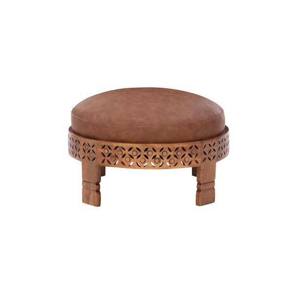 Round Faux Leather Collapsible Ottoman Pouf with Storage (No Filler)  NY1202T - The Home Depot