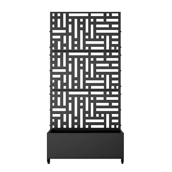 6 ft. H x 3 ft. W Metal Planter Box with Trellis with Wheels Black