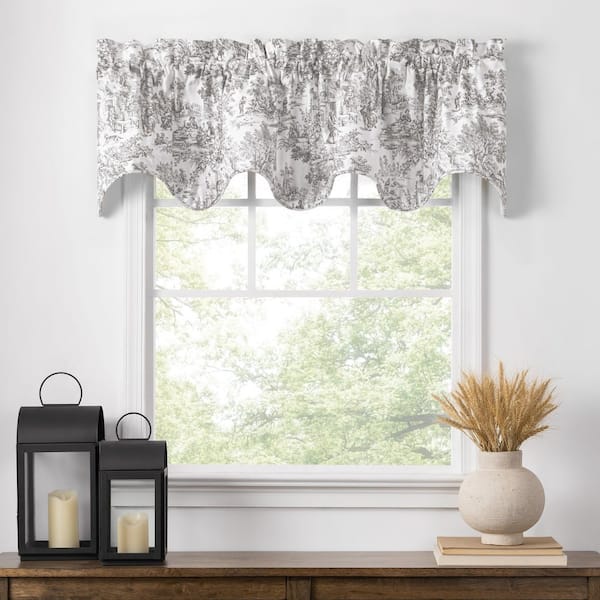 Victoria Park Toile 15 in. L Cotton Scallop Valance in Grey