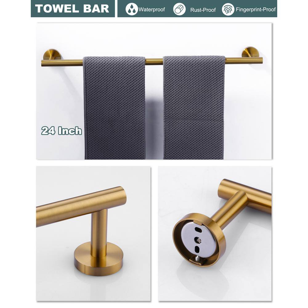 24'' Brushed Gold Stainless Steel Wall Mounted Towel Bar