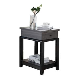 20 in. Distressed Gray And Black Rectangle Wooden Chairside Table with Bottom Shelf