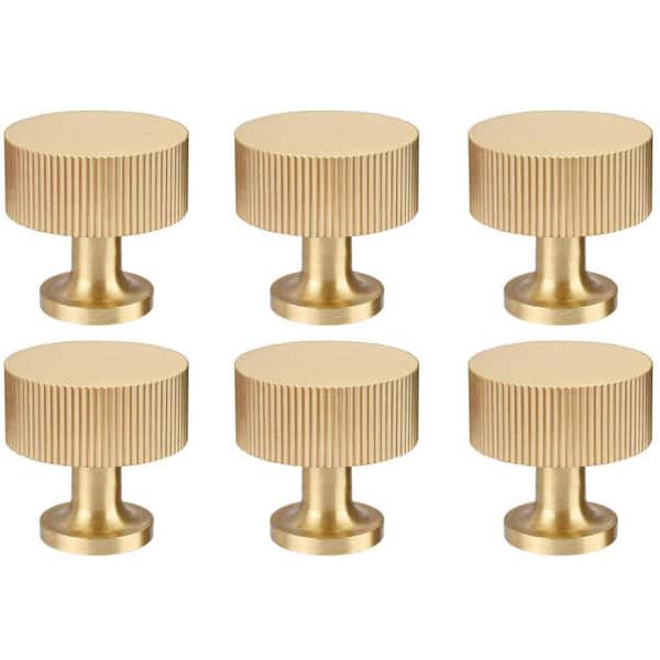 6-Pack Solid Brass Gold Cabinet Knobs Brushed Brass Finish Modern Drawer Pulls