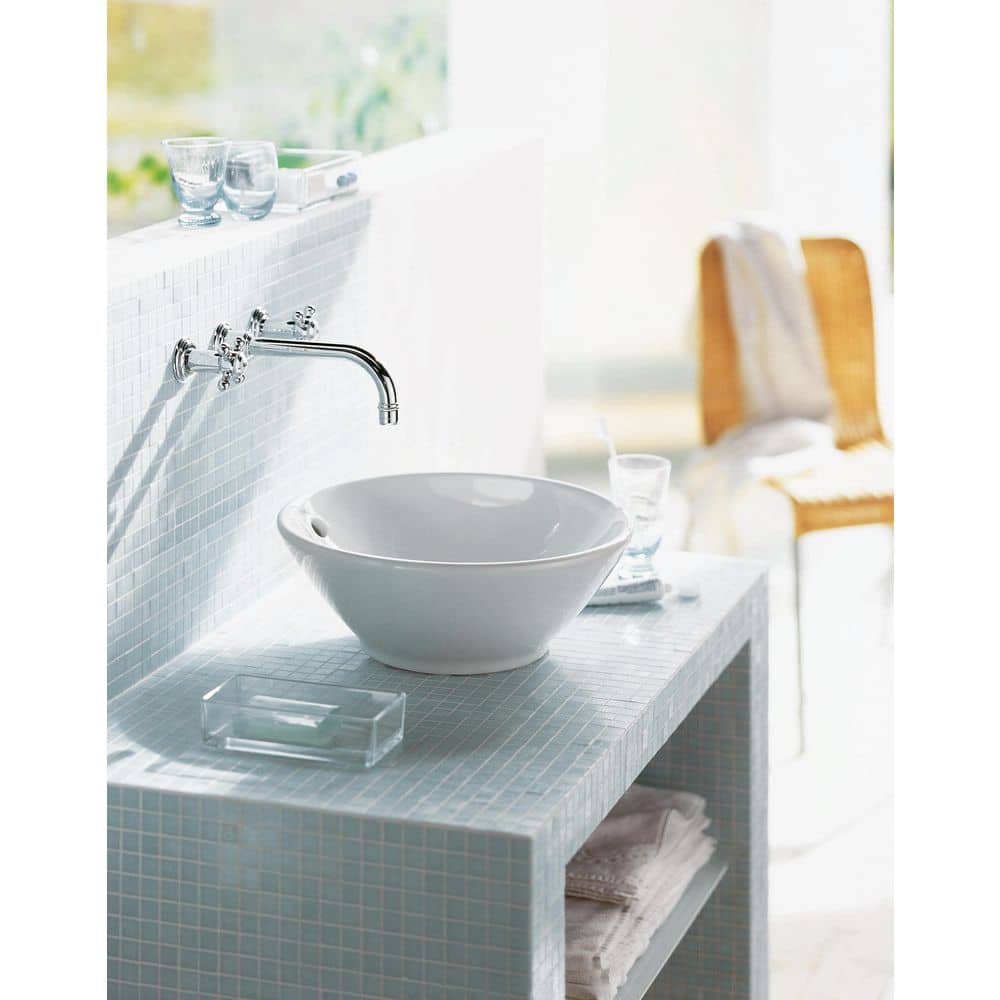 Elegant White Ceramic Circular Vessel Bathroom Sink with Overflow