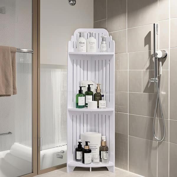 3-Tier White 31.5 in. Accent Cabinet Office Storage Cabinet with 3 Shelves Corner Shelf Stand for Bathroom