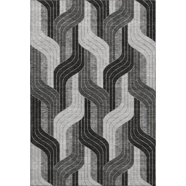 Mayfield Premium Machine Washable Abstract AMF2422 Black 10 ft. x 14 ft. Area Rug