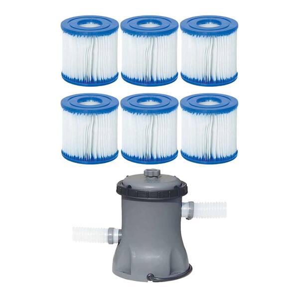 Bestway 3.8 in. Dia Type VII/D Pool Replacement Filter Cartridge (6-Pack) with Filter Pump