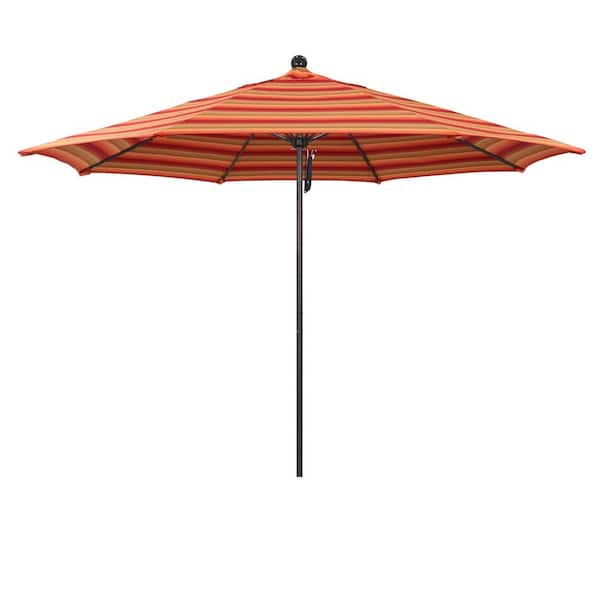 11 ft patio umbrella sunbrella 11 ft. Bronze Aluminum Market Patio Umbrella with Fiberglass Ribs Pulley Lift in Astoria Sunset Sunbrella
