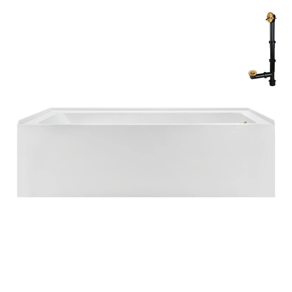 Glossy White Acrylic Alcove Bathtub with Brushed Gold Trim