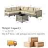 Dimension and weight capacity diagram for the Caodoc Coralia Gray Wicker Sectional set.