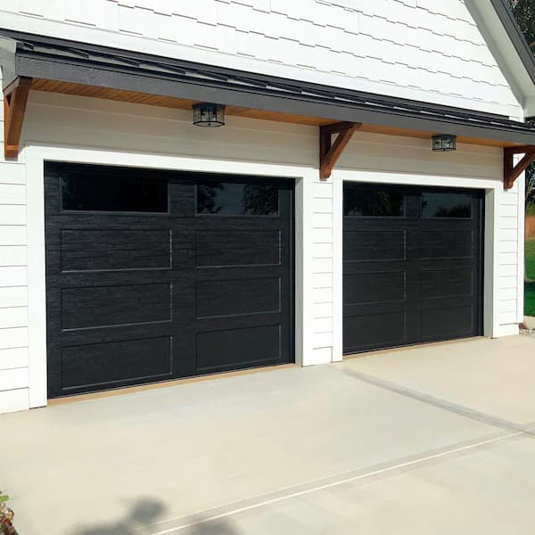 Bridgeport Steel Extended Panel 9 ft x 7 ft Insulated 6.3 R-Value Black Garage Door with Windows