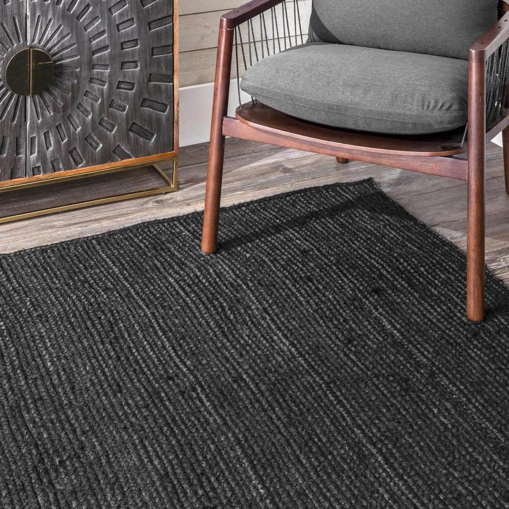 Handmade Black Braided Jute Area Rug 4' x 6'