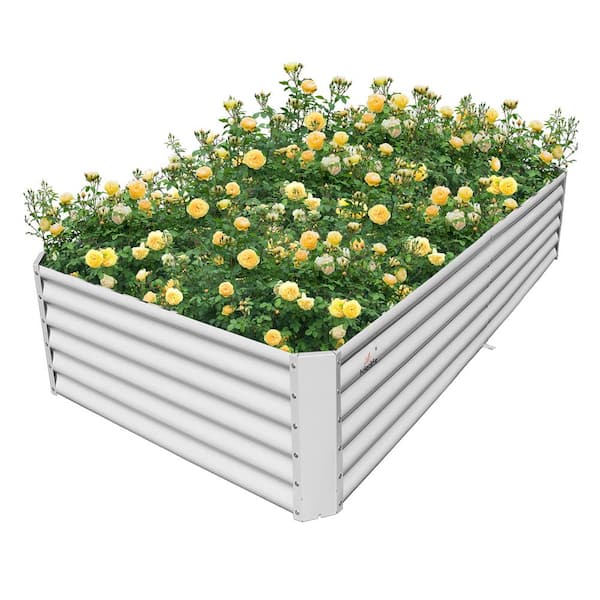 Cesicia Outdoor 8 ft. x 4 ft. x 1.5 ft Rectangular Metal Galvanized Raised Garden Bed in White For Vegetables and Flowers