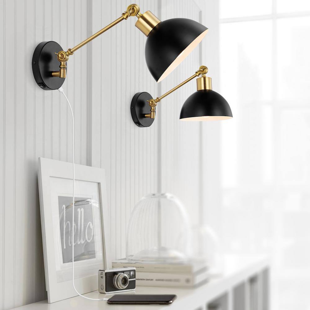 Lisa 18" Black Iron Swing Arm LED Wall Sconce with USB Charging