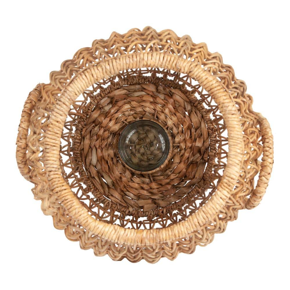 Elysian 26'' Hand-Woven Rattan & Water Hyacinth Candle Lantern with Glass Insert