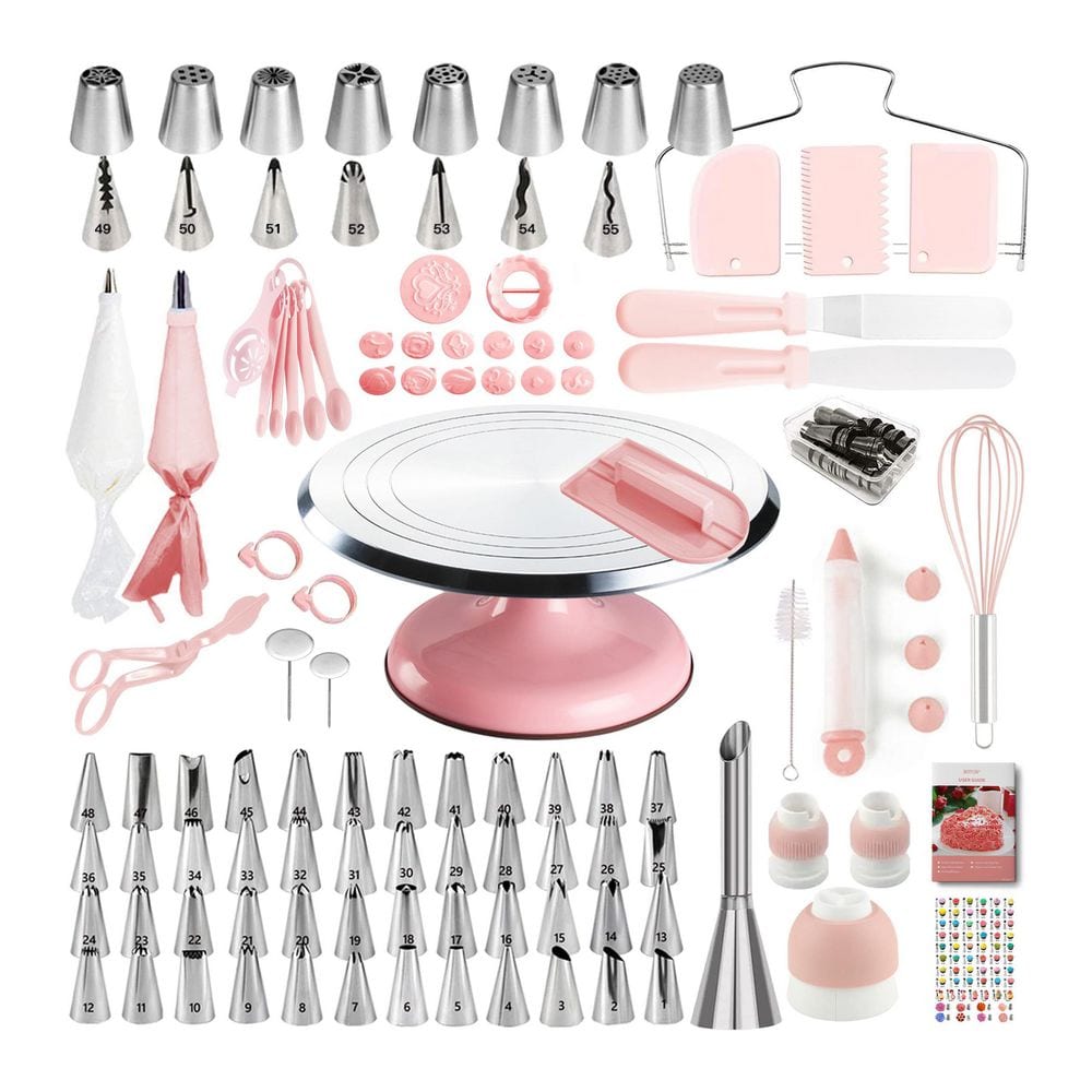 138-Piece Cake Decorating Kit w/ Aluminium Turntable, 64 Icing Tips, 2 Spatulas, 3 Scrapers, 32 Piping Bags