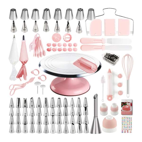 138-Piece Cake Decorating Kit w/ Aluminium Turntable, 64 Icing Tips, 2 Spatulas, 3 Scrapers, 32 Piping Bags