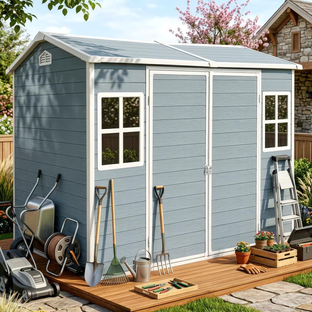 ToolCat 8 x 4 ft. Resin Plastic Outdoor Storage Shed with Windows