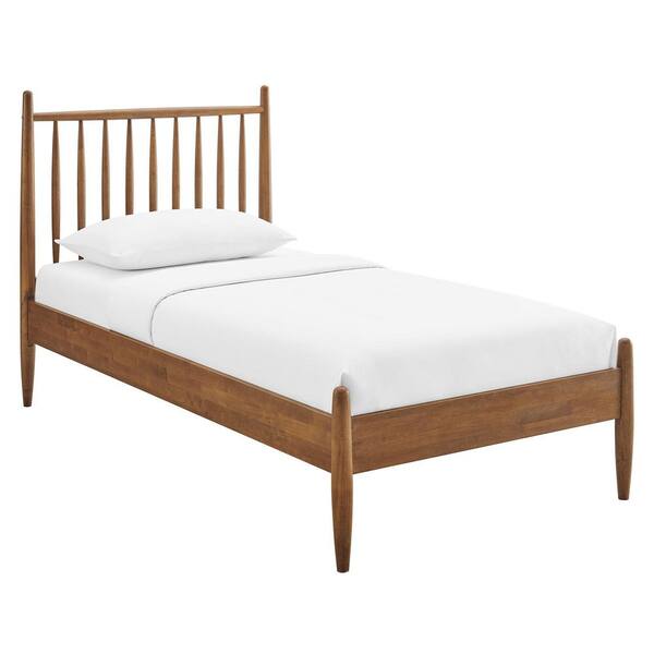 MODWAY Zane Walnut Brown Solid Rubberwood Frame Twin Spindle