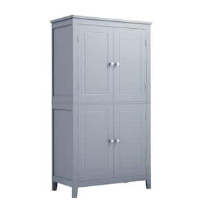 24 in. W x 12 in. x 43 in. H Gray Linen Cabinet, Freestanding Bathroom Cabinet with 4 Doors and Adjustable Shelves