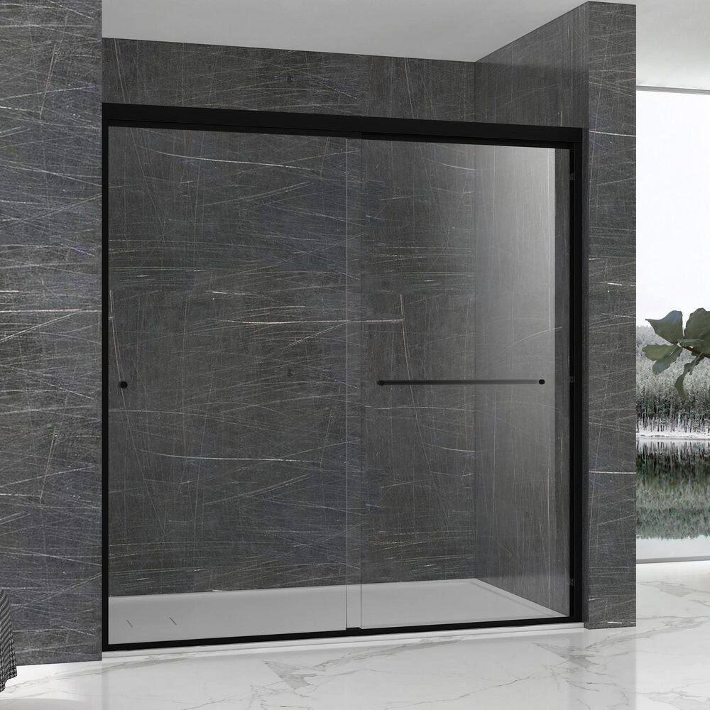 Matte Black Semi-Frameless Double Sliding Glass Shower Door