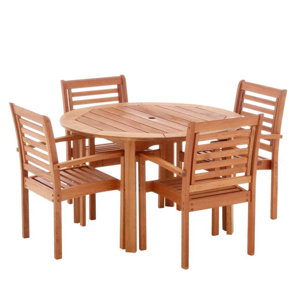 Milano Eucalyptus 5-Piece Round Patio Dining Set with Armchairs