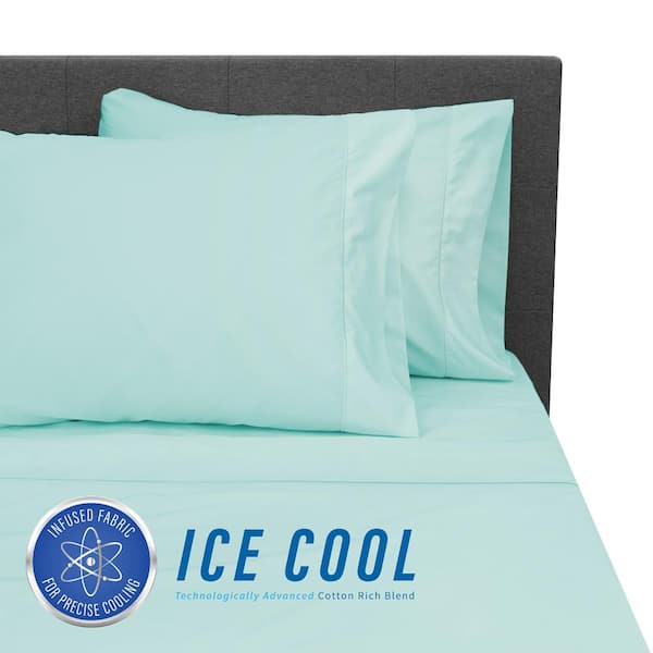 SensorPEDIC Ice Cool 4-Piece Surf Spray Blue 400 Thread Count Cotton/Nylon California King Sheet Set