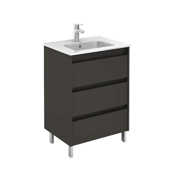 ROYO Sansa 24 in. W x 18 in. D Bath Vanity in Anthracite with Ceramic Vanity Top in White